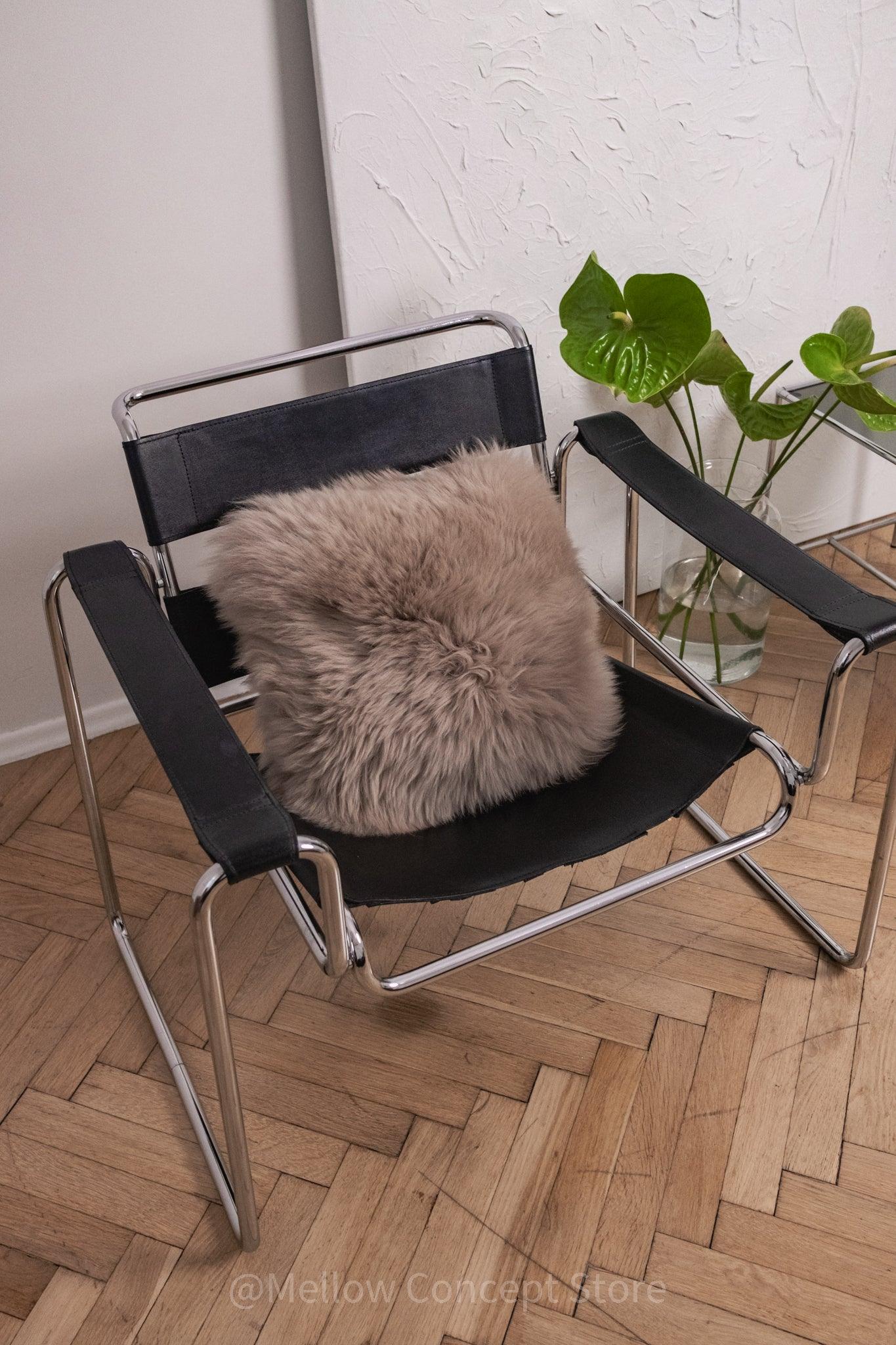 Square Natural Sheepskin Pillow - Greige-2
