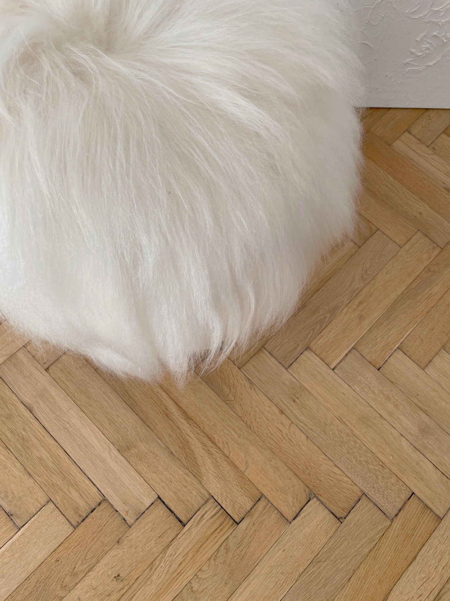 Wooden Natural Sheepskin Stool-1