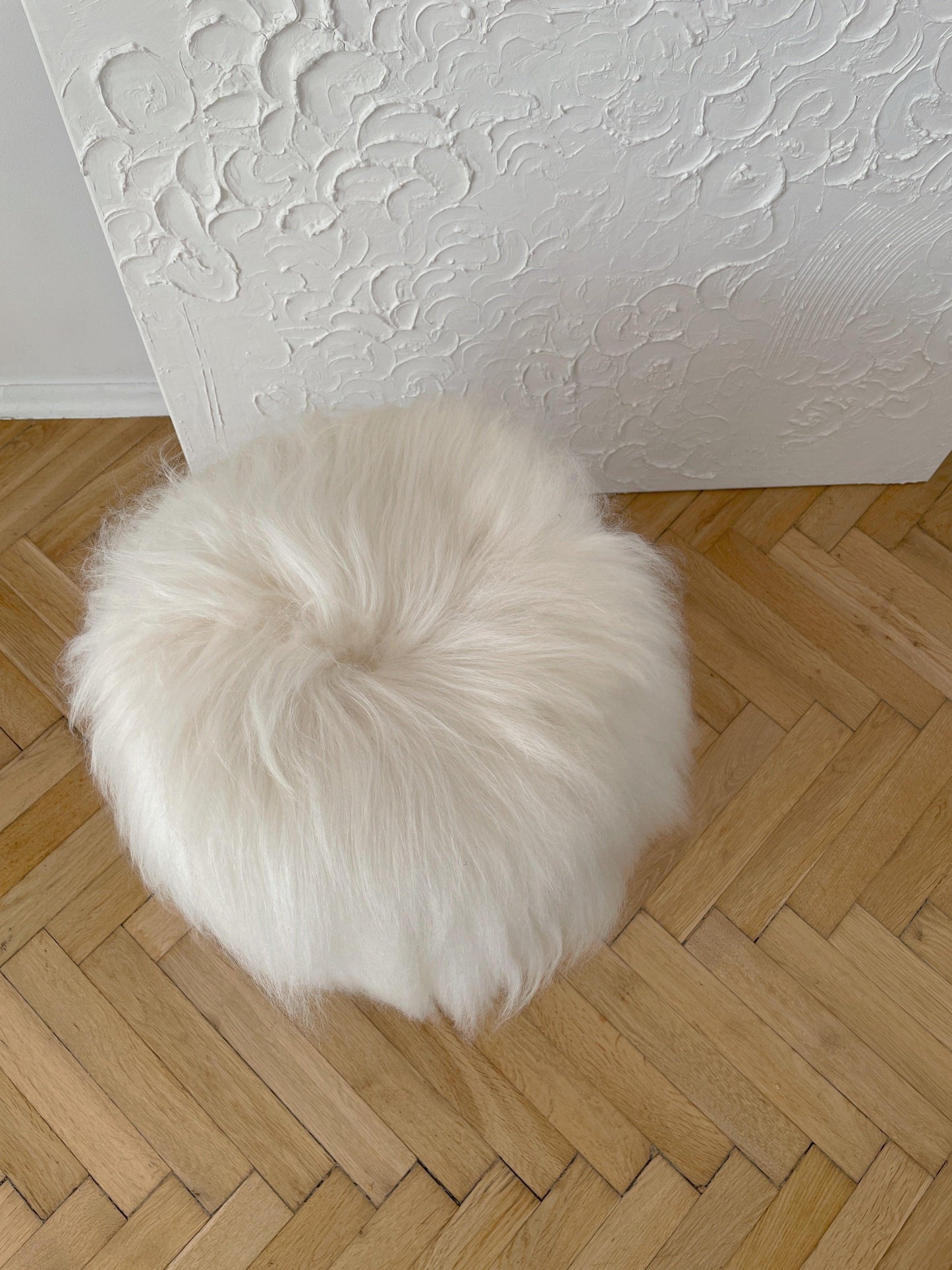 Wooden Natural Sheepskin Stool-3