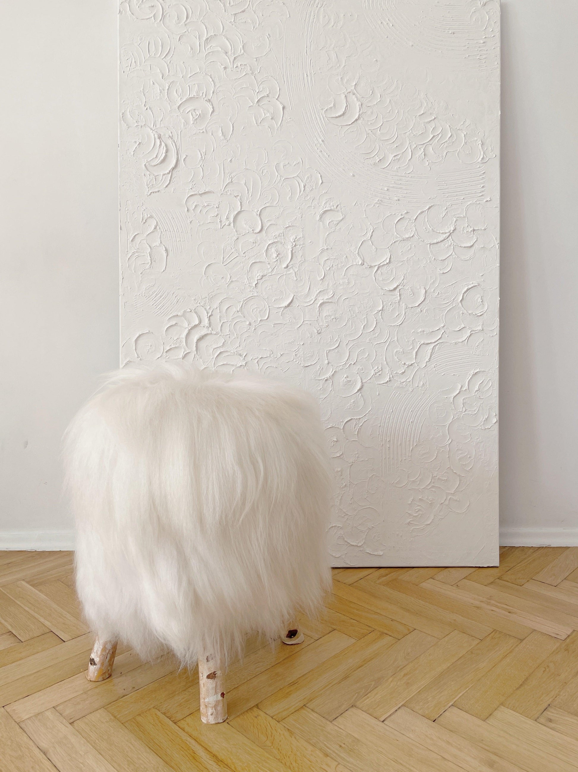 Wooden Natural Sheepskin Stool-0