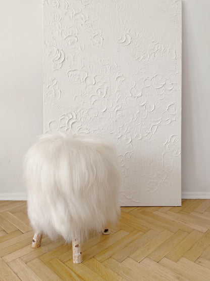 Wooden Natural Sheepskin Stool-0