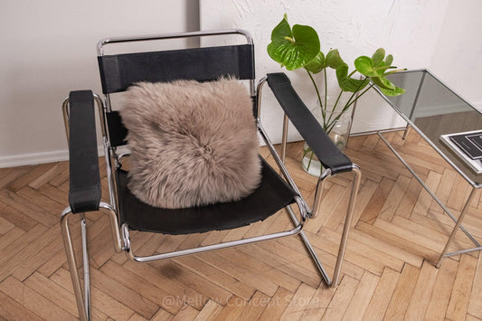 Square Natural Sheepskin Pillow - Greige-0