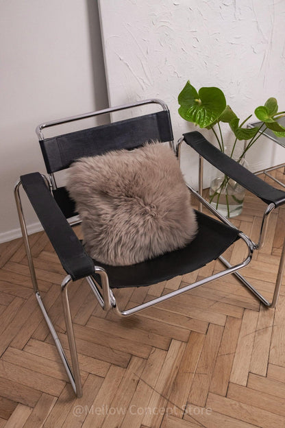 Square Natural Sheepskin Pillow - Greige-2
