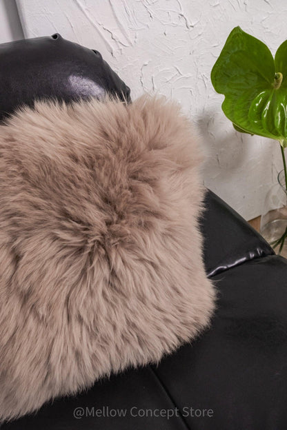 Square Natural Sheepskin Pillow - Greige-4