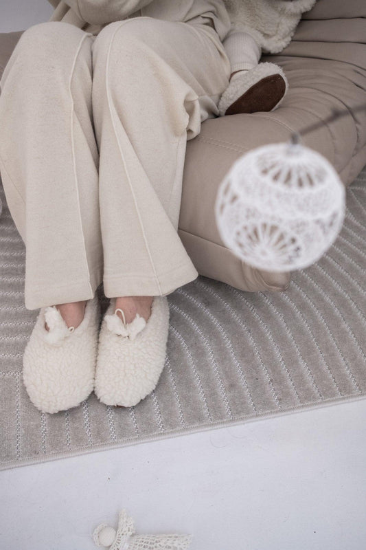 Adult Natural Wool Slippers - White-0
