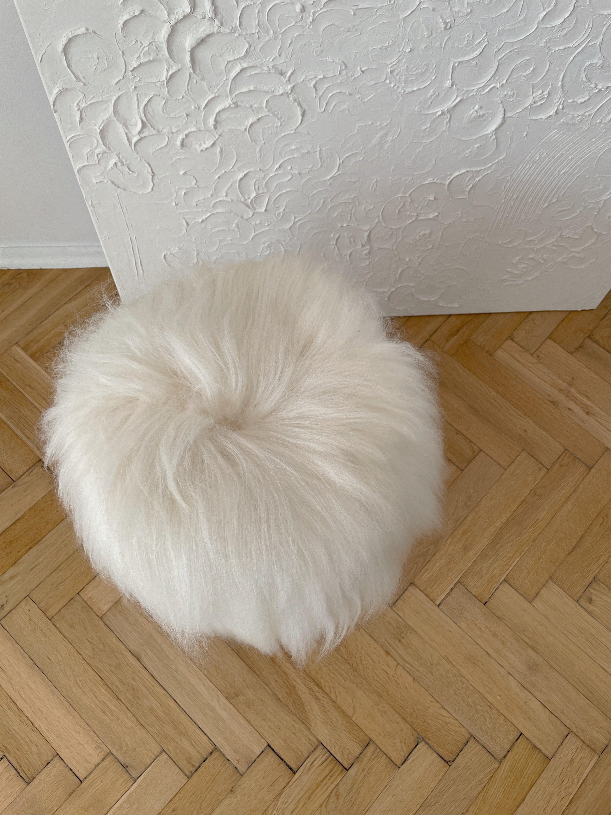 Wooden Natural Sheepskin Stool-3