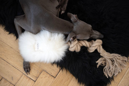Natural Sheepskin Dog Tug Toy - White