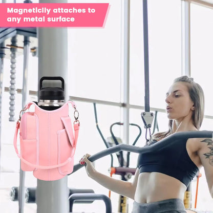 Magnetic Gym Bag Water Bottle Holder – 40oz Adjustable Shoulder Strap Pouch