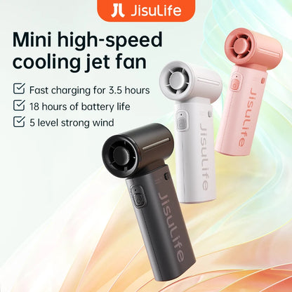 JISULIFE Handheld Turbo Fan – 3600mAh USB Rechargeable, 5 Speeds, Long Battery Life Pocket Fan
