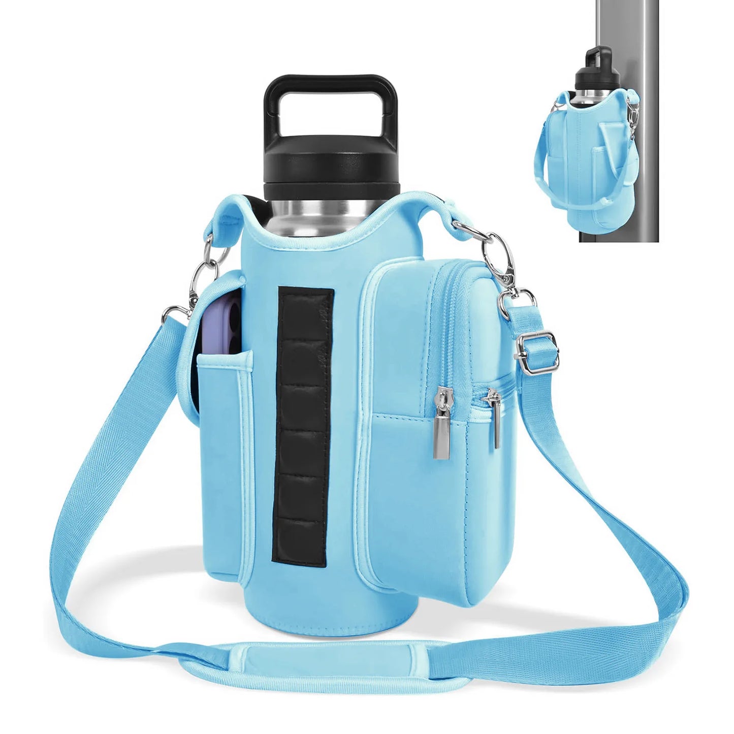 Magnetic Gym Bag Water Bottle Holder – 40oz Adjustable Shoulder Strap Pouch
