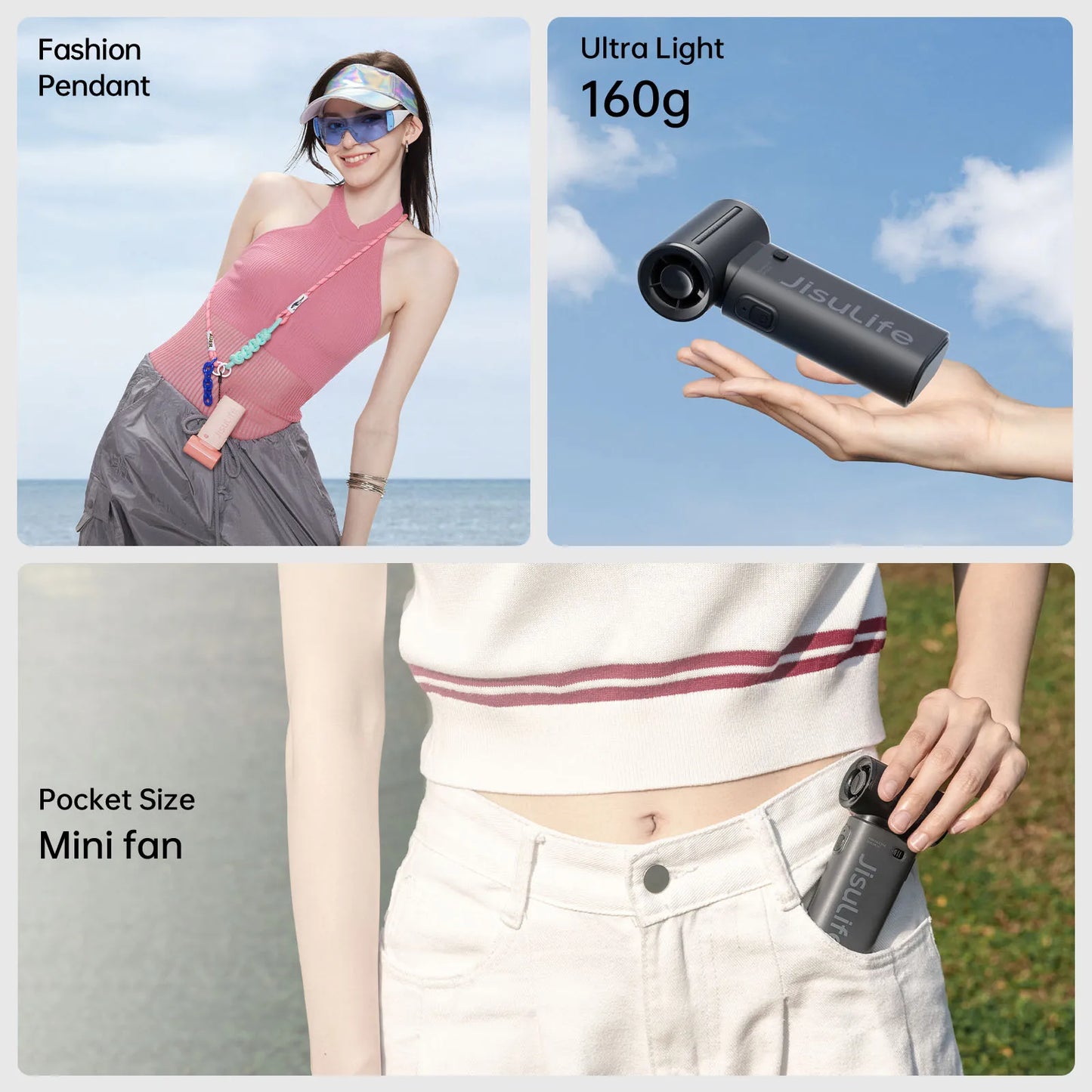 JISULIFE Handheld Turbo Fan – 3600mAh USB Rechargeable, 5 Speeds, Long Battery Life Pocket Fan