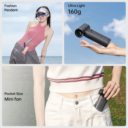 JISULIFE Handheld Turbo Fan – 5000mAh USB Rechargeable, 5 Speeds, Long Battery Life Pocket Fan