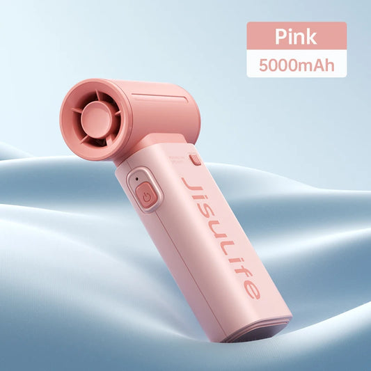 JISULIFE Handheld Turbo Fan – 5000mAh USB Rechargeable, 5 Speeds, Long Battery Life Pocket Fan