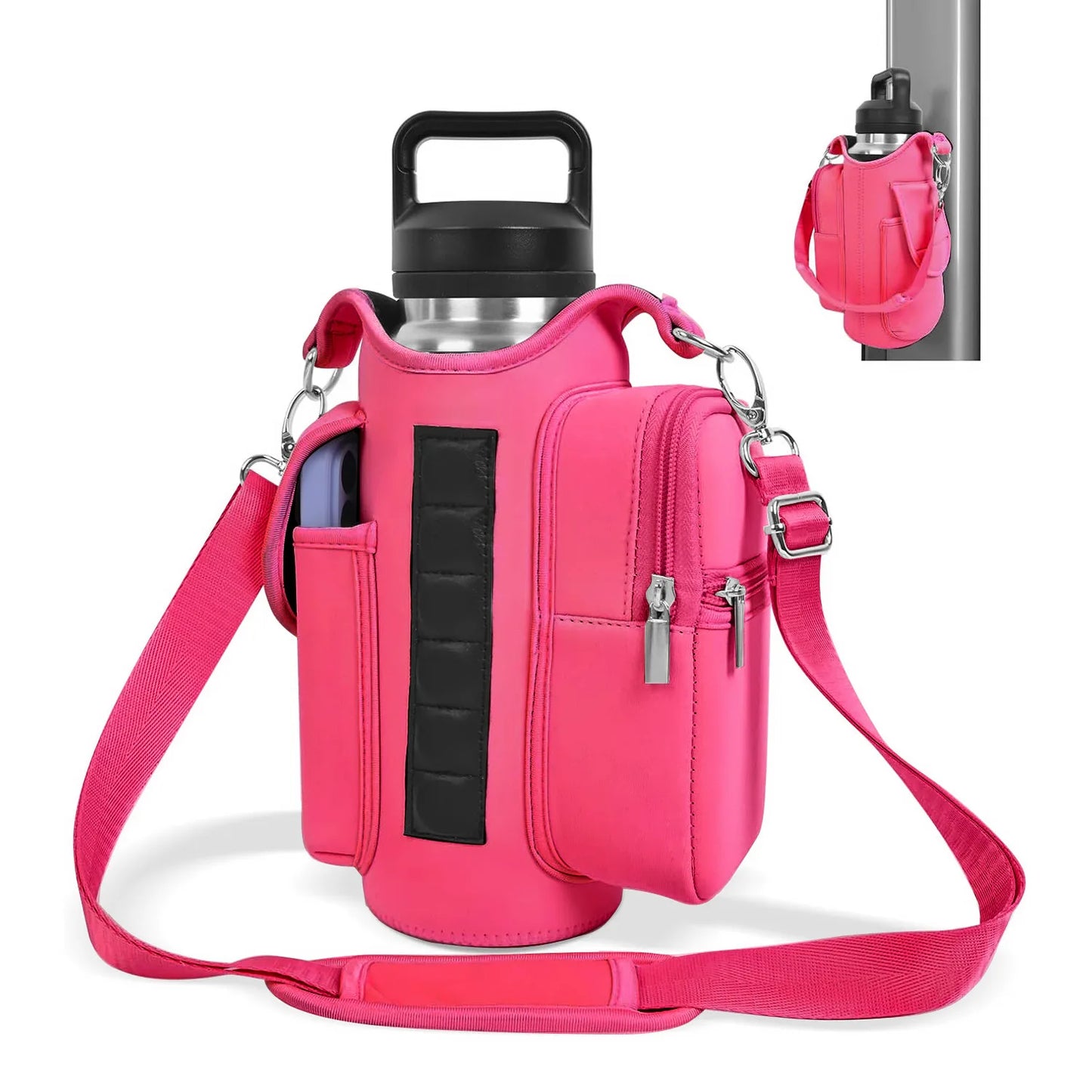 Magnetic Gym Bag Water Bottle Holder – 40oz Adjustable Shoulder Strap Pouch