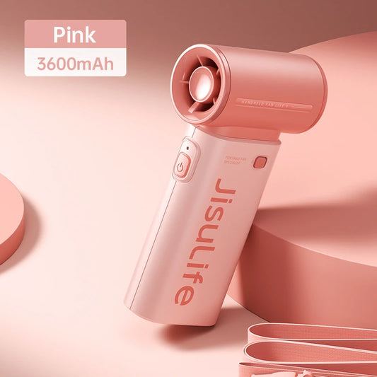 JISULIFE Handheld Turbo Fan – 3600mAh USB Rechargeable, 5 Speeds, Long Battery Life Pocket Fan