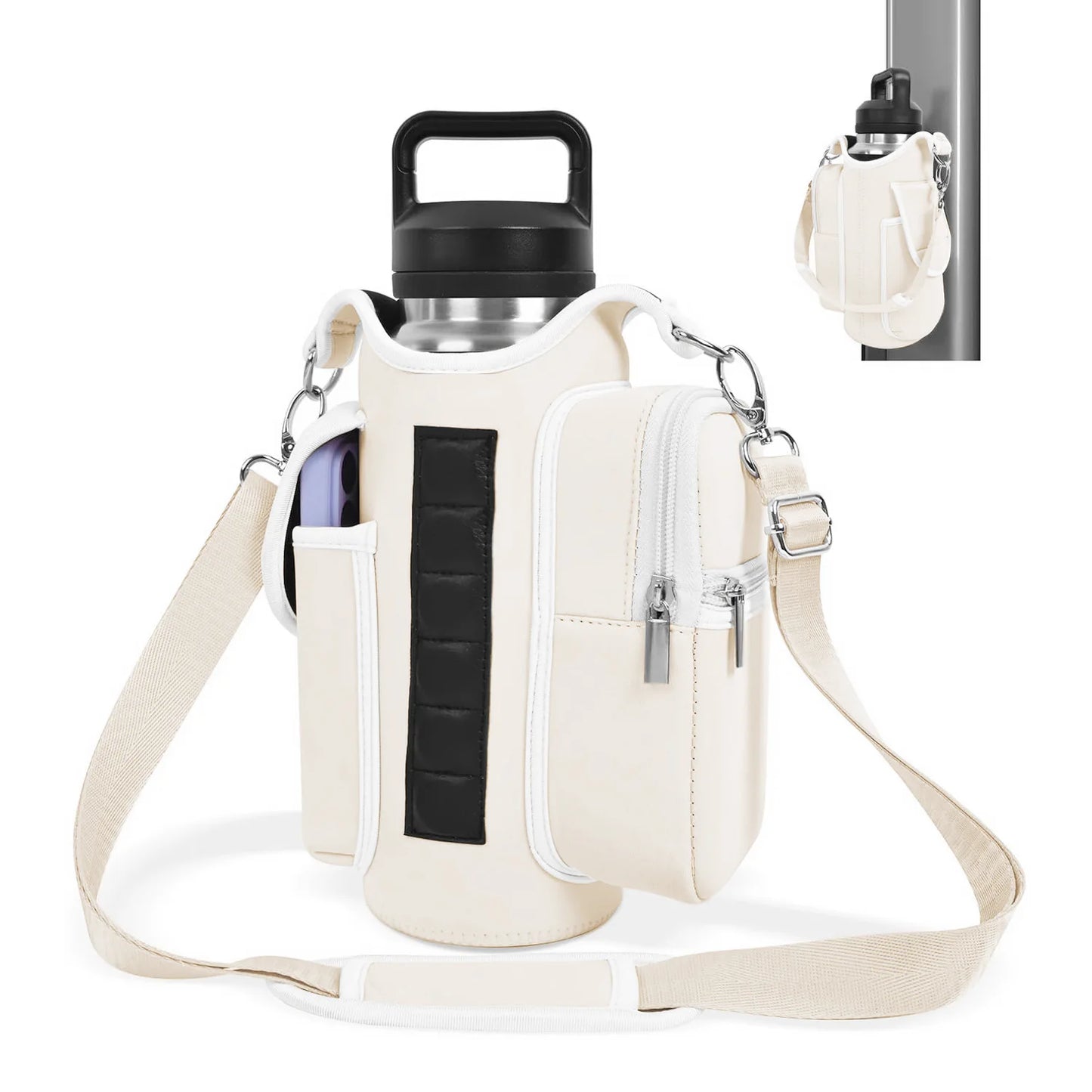 Magnetic Gym Bag Water Bottle Holder – 40oz Adjustable Shoulder Strap Pouch