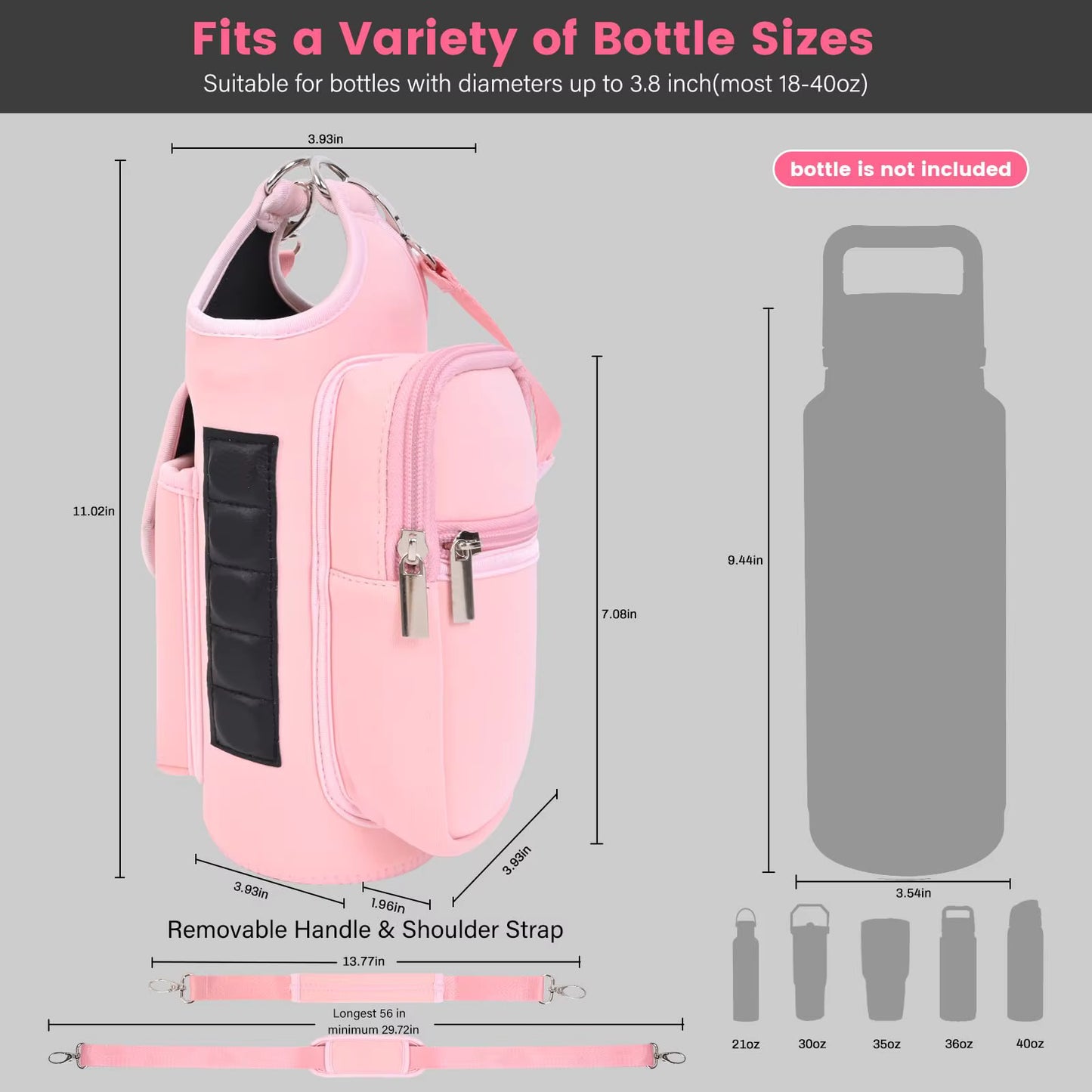 Magnetic Gym Bag Water Bottle Holder – 40oz Adjustable Shoulder Strap Pouch
